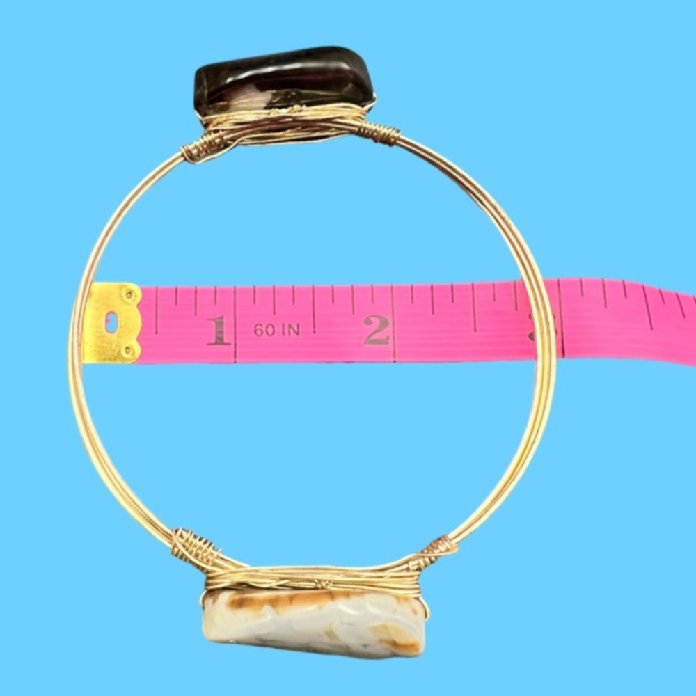 Wire Wrapped Bangle Bracelet Multicolored Brown A… - image 6